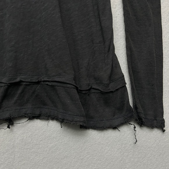 Free People We The Free Black Distressed Top Semi Sheer Long Sleeve M Whimsigoth - Picture 14 of 16